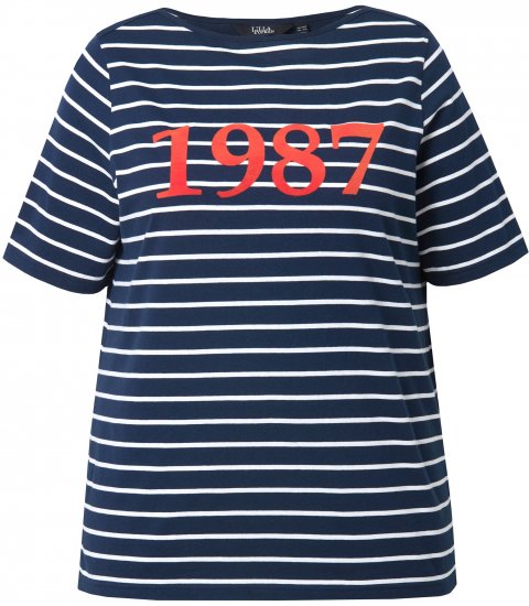 Ulla Popken Striped 1987 Boat Neck Tee Navy Blue - Bedruckte T-shirts für herren - 