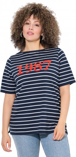 Ulla Popken Striped 1987 Boat Neck Tee Navy Blue - Bedruckte T-shirts für herren - 