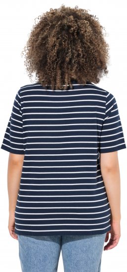 Ulla Popken Striped 1987 Boat Neck Tee Navy Blue - Bedruckte T-shirts für herren - 