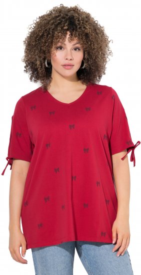 Ulla Popken Bow Print Split Sleeve Tee Ruby Red - Bedruckte T-shirts für herren - 