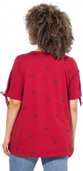 Ulla Popken Bow Print Split Sleeve Tee Ruby Red - Bedruckte T-shirts für herren - 