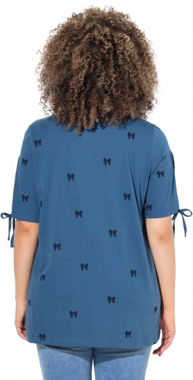 Ulla Popken Bow Print Split Sleeve Tee Indigo Denim - Bedruckte T-shirts für herren - 