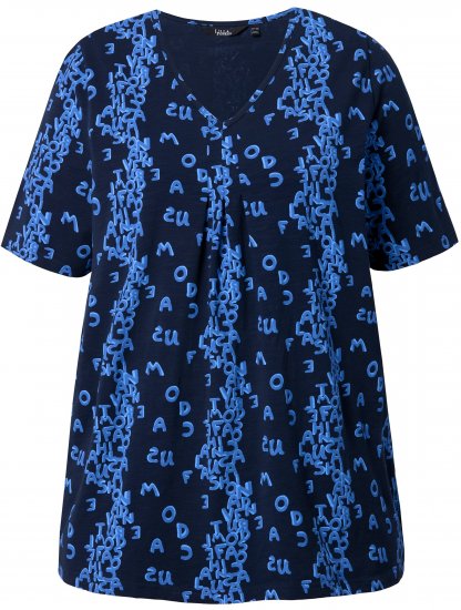 Ulla Popken Letter Print Short Sleeve Tee Navy - Bedruckte T-shirts für herren - Bedruckte Damen-T-Shirts