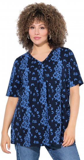 Ulla Popken Letter Print Short Sleeve Tee Navy - Bedruckte T-shirts für herren - Bedruckte Damen-T-Shirts