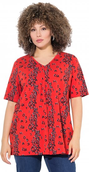 Ulla Popken Letter Print Short Sleeve Tee Red - Bedruckte T-shirts für herren - 