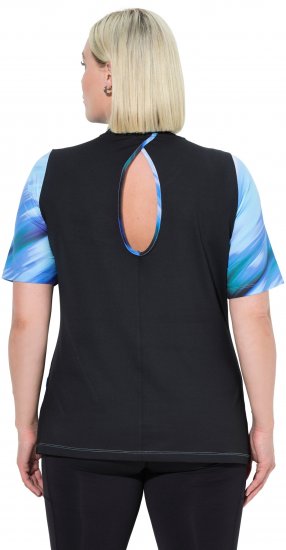 Ulla Popken Cutout Abstract Print Short Sleeve Tee Light Sapphire - Bedruckte T-shirts für herren - 