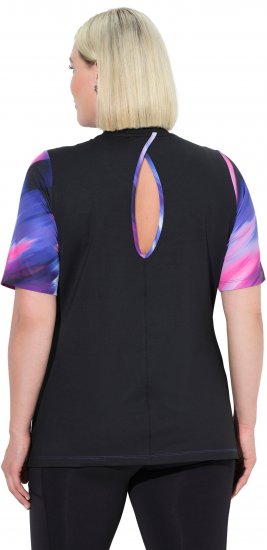 Ulla Popken Cutout Abstract Print Short Sleeve Tee Ink Blue - Bedruckte T-shirts für herren - 