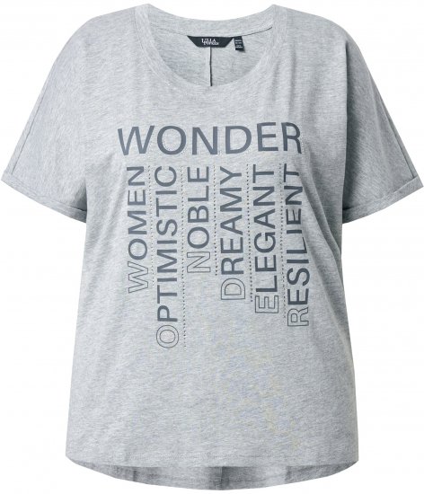 Ulla Popken WONDER Short Sleeve Graphic Tee Light Grey Melange - Bedruckte T-shirts für herren - Bedruckte Damen-T-Shirts
