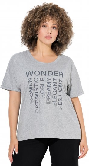 Ulla Popken WONDER Short Sleeve Graphic Tee Light Grey Melange - Bedruckte T-shirts für herren - Bedruckte Damen-T-Shirts