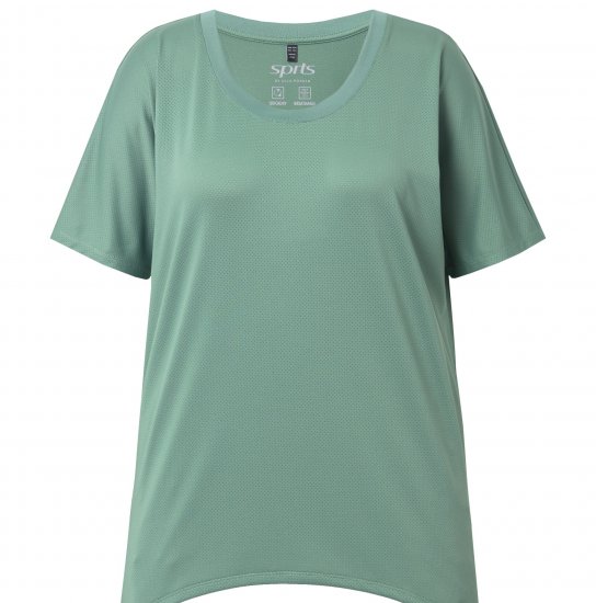 Ulla Popken Quick Drying Pointed Hem Stretch Fit Tee Ivy Green - T-Shirts - T-Shirts für Damen