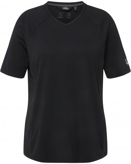 Ulla Popken Piping Accent Functional UVP 50+ Stretch Knit Top Black - T-Shirts - T-Shirts für Damen