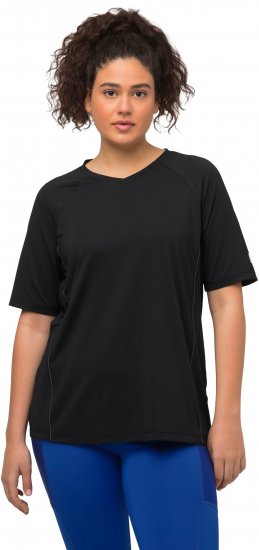 Ulla Popken Piping Accent Functional UVP 50+ Stretch Knit Top Black - T-Shirts - T-Shirts für Damen