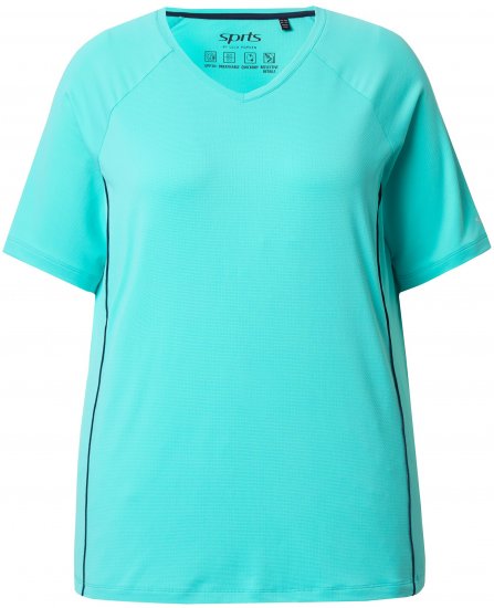 Ulla Popken Piping Accent Functional UVP 50+ Stretch Knit Top Aqua Green - T-Shirts - T-Shirts für Damen