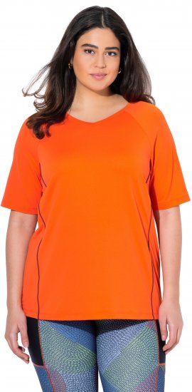 Ulla Popken Piping Accent Functional UVP 50+ Stretch Knit Top Orange Red - T-Shirts - T-Shirts für Damen