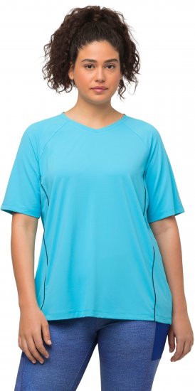 Ulla Popken Piping Accent Functional UVP 50+ Stretch Knit Top Bright Turquoise - T-Shirts - T-Shirts für Damen
