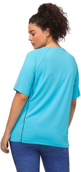 Ulla Popken Piping Accent Functional UVP 50+ Stretch Knit Top Bright Turquoise - T-Shirts - T-Shirts für Damen