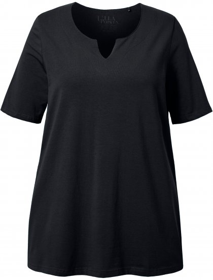 Ulla Popken Essential Notch Neck Stretch Tee Black - T-Shirts - 