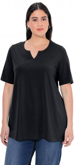 Ulla Popken Essential Notch Neck Stretch Tee Black - T-Shirts - 
