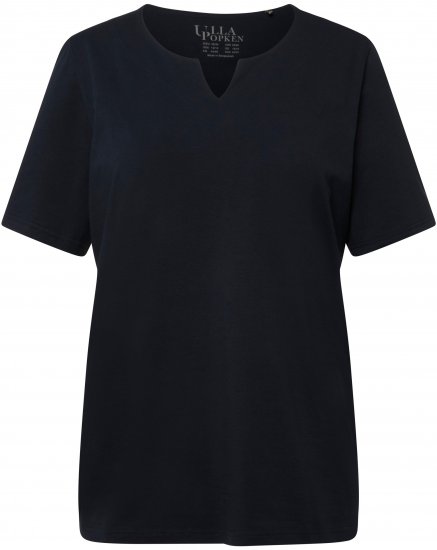Ulla Popken Essential Notch Neck Stretch Tee Navy Blue - T-Shirts - T-Shirts für Damen