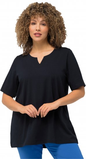Ulla Popken Essential Notch Neck Stretch Tee Navy Blue - T-Shirts - T-Shirts für Damen