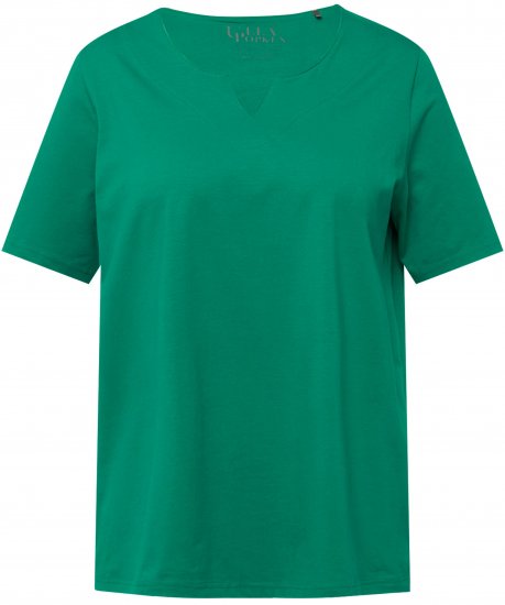 Ulla Popken Essential Notch Neck Stretch Tee Emerald Green - T-Shirts - 