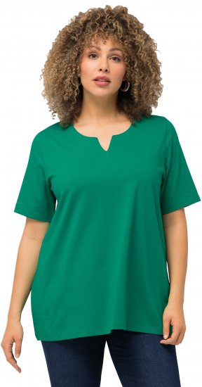 Ulla Popken Essential Notch Neck Stretch Tee Emerald Green - T-Shirts - 