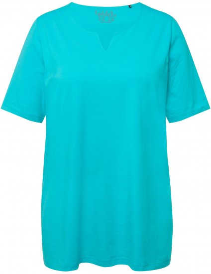 Ulla Popken Essential Notch Neck Stretch Tee Deep Aqua - T-Shirts - T-Shirts für Damen