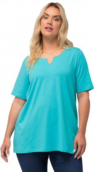 Ulla Popken Essential Notch Neck Stretch Tee Deep Aqua - T-Shirts - T-Shirts für Damen
