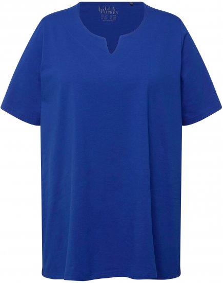 Ulla Popken Essential Notch Neck Stretch Tee Cobalt Blue - T-Shirts - 
