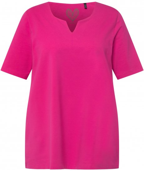 Ulla Popken Essential Notch Neck Stretch Tee Fuchsia Pink - T-Shirts - 