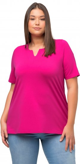 Ulla Popken Essential Notch Neck Stretch Tee Fuchsia Pink - T-Shirts - 
