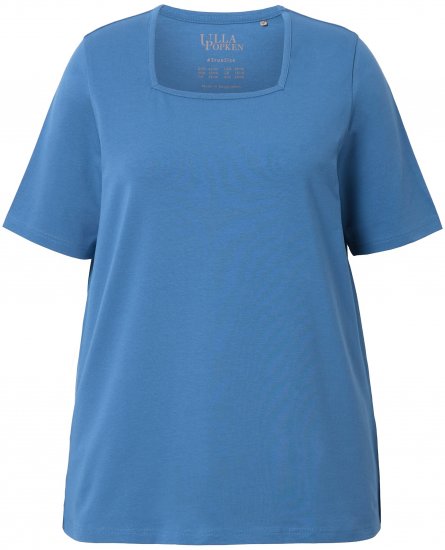 Ulla Popken Essential Square Neck Stretch Tee Denim Blue - T-Shirts - 