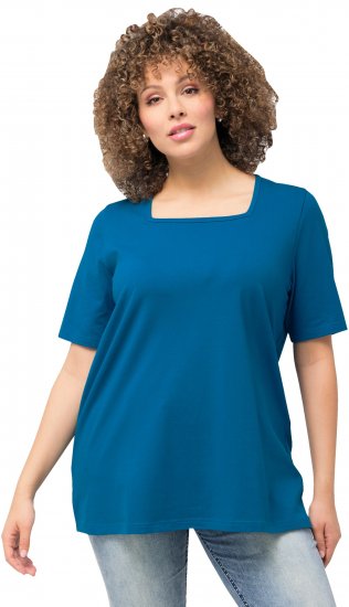 Ulla Popken Essential Square Neck Stretch Tee Medium Blue - T-Shirts - T-Shirts für Damen