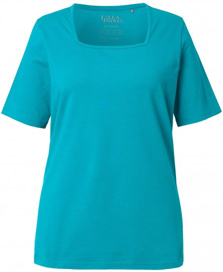 Ulla Popken Essential Square Neck Stretch Tee Teal - T-Shirts - T-Shirts für Damen