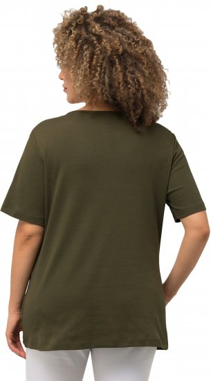 Ulla Popken Double Layer Rounded V-Neck Slim Fit Tee Forest Green - T-Shirts - T-Shirts für Damen