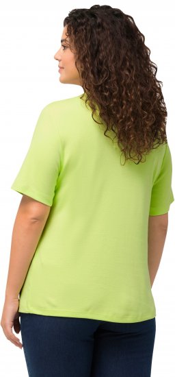 Ulla Popken Double Layer Rounded V-Neck Slim Fit Tee Lime Green - T-Shirts - 