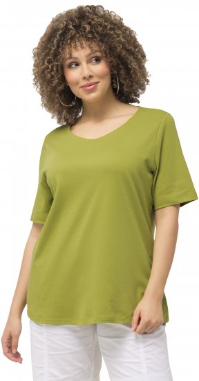 Ulla Popken Double Layer Rounded V-Neck Slim Fit Tee Apple Green - T-Shirts - 