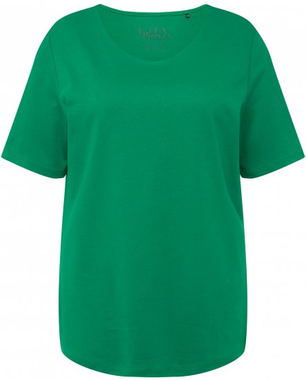 Ulla Popken Double Layer Rounded V-Neck Slim Fit Tee Green Emerald - T-Shirts - T-Shirts für Damen