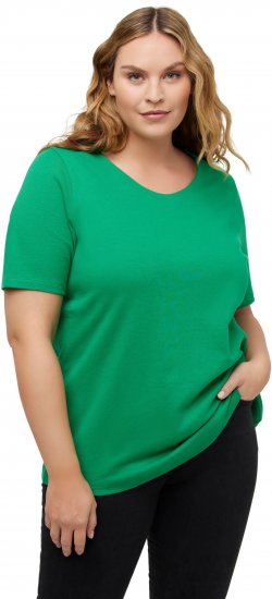 Ulla Popken Double Layer Rounded V-Neck Slim Fit Tee Green Emerald - T-Shirts - T-Shirts für Damen