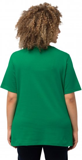 Ulla Popken Double Layer Rounded V-Neck Slim Fit Tee Green Emerald - T-Shirts - T-Shirts für Damen