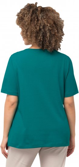 Ulla Popken Double Layer Rounded V-Neck Slim Fit Tee Dark Emerald - T-Shirts - 