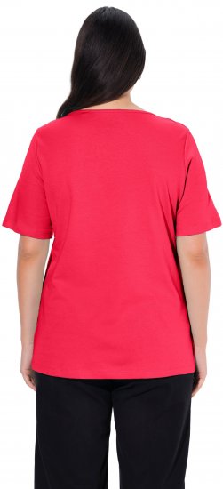 Ulla Popken Double Layer Rounded V-Neck Slim Fit Tee Red - T-Shirts - 