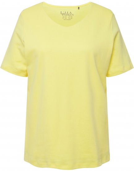 Ulla Popken Double Layer Rounded V-Neck Slim Fit Tee Lemon Yellow - T-Shirts - 