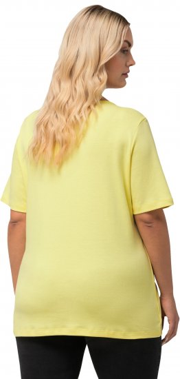 Ulla Popken Double Layer Rounded V-Neck Slim Fit Tee Lemon Yellow - T-Shirts - 
