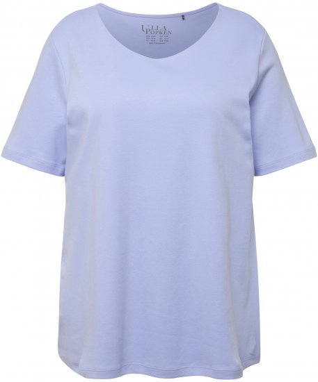 Ulla Popken Double Layer Rounded V-Neck Slim Fit Tee Pale Blue - T-Shirts - T-Shirts für Damen