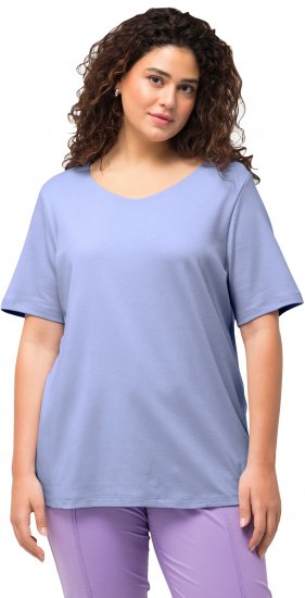 Ulla Popken Double Layer Rounded V-Neck Slim Fit Tee Pale Blue - T-Shirts - T-Shirts für Damen