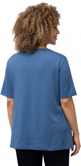 Ulla Popken Double Layer Rounded V-Neck Slim Fit Tee Denim Blue - T-Shirts - 