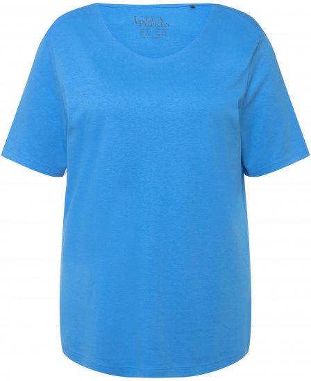 Ulla Popken Double Layer Rounded V-Neck Slim Fit Tee Sky Blue - T-Shirts - 