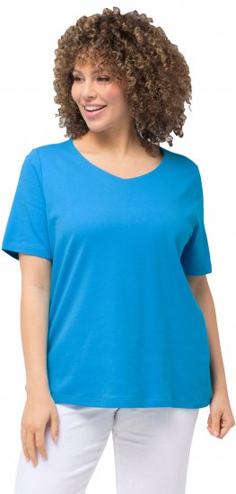 Ulla Popken Double Layer Rounded V-Neck Slim Fit Tee Sapphire Blue - T-Shirts - T-Shirts für Damen