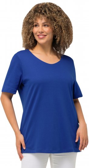 Ulla Popken Double Layer Rounded V-Neck Slim Fit Tee Cobalt Blue - T-Shirts - 